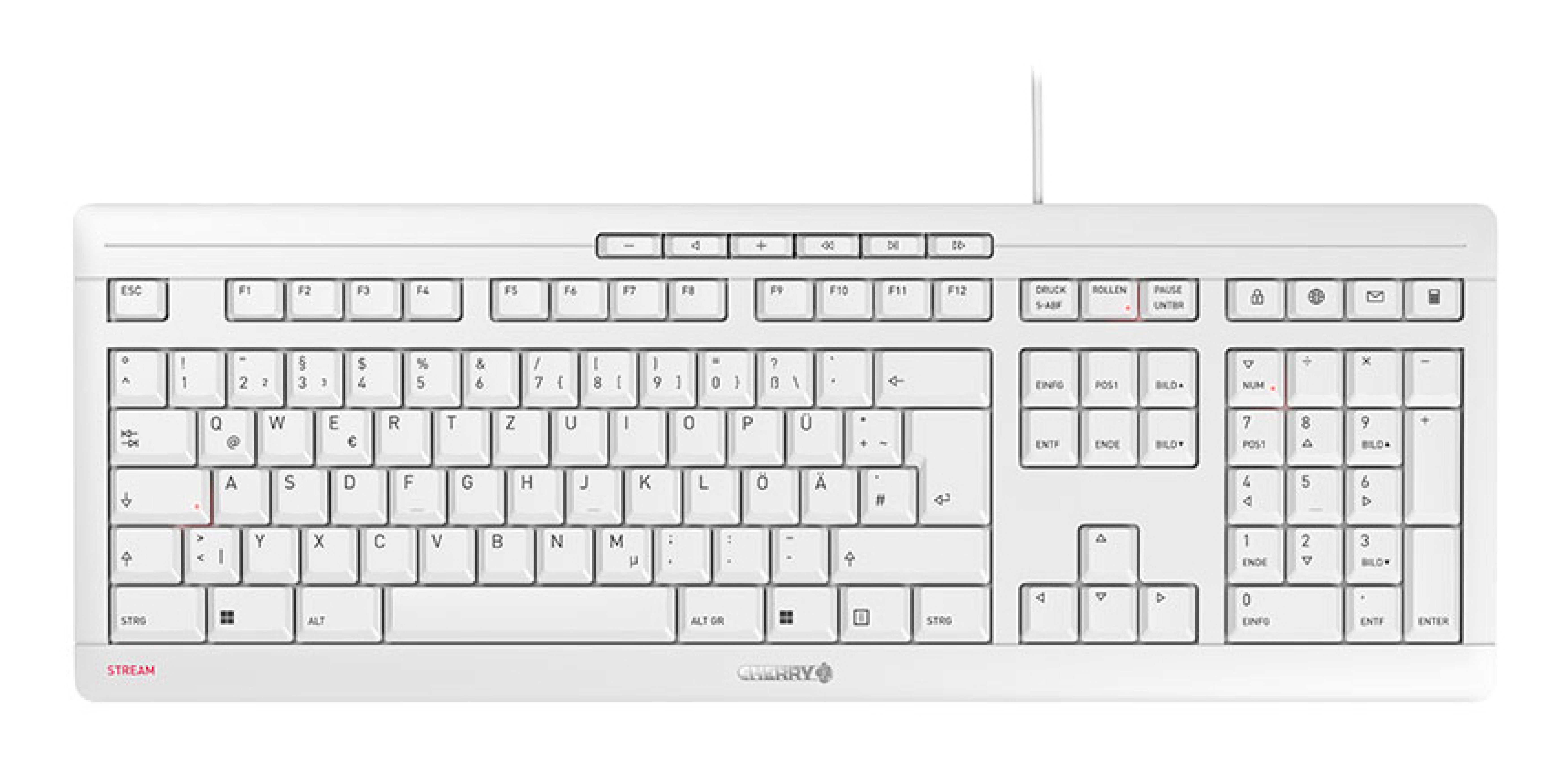 CHERRY STREAM Tastatur Wired DE 1.80m weiss/grau