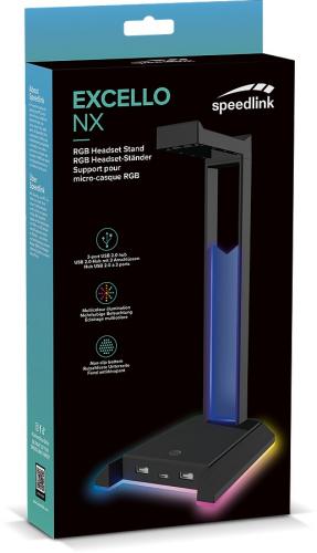 Verpackung des Speedlink EXCELLO NX RGB Headset-Ständers mit USB-Anschlüssen und RGB-Beleuchtung