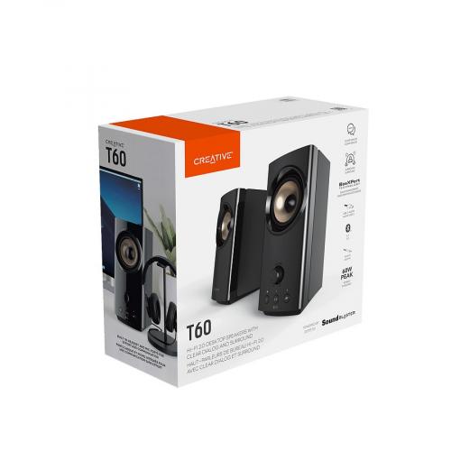Verpackung des Creative T60 Lautsprechersystems mit Bild der Lautsprecher auf der Vorderseite