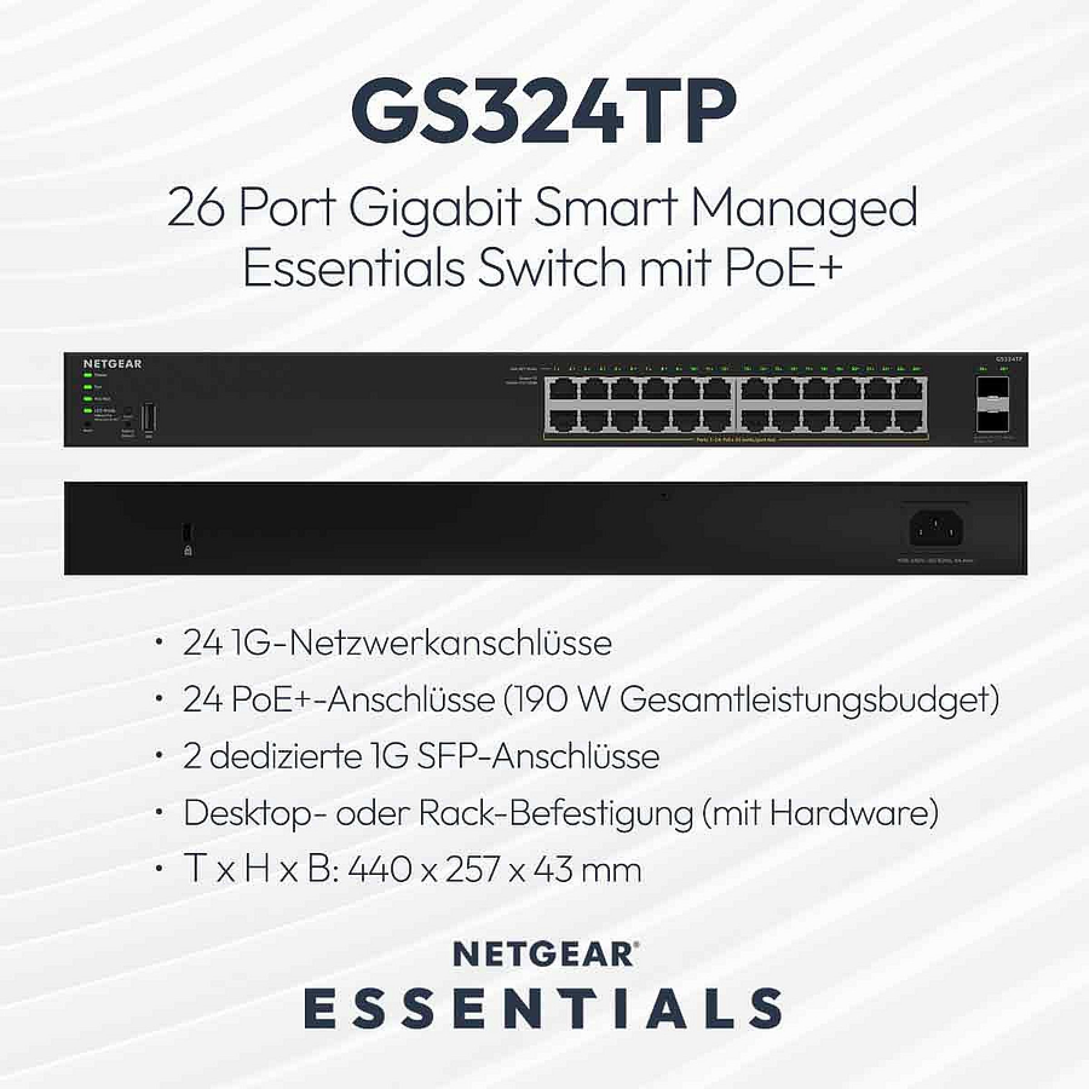 NETGEAR S350 24P GE POE+ SMART SWITCH (GS324TP)