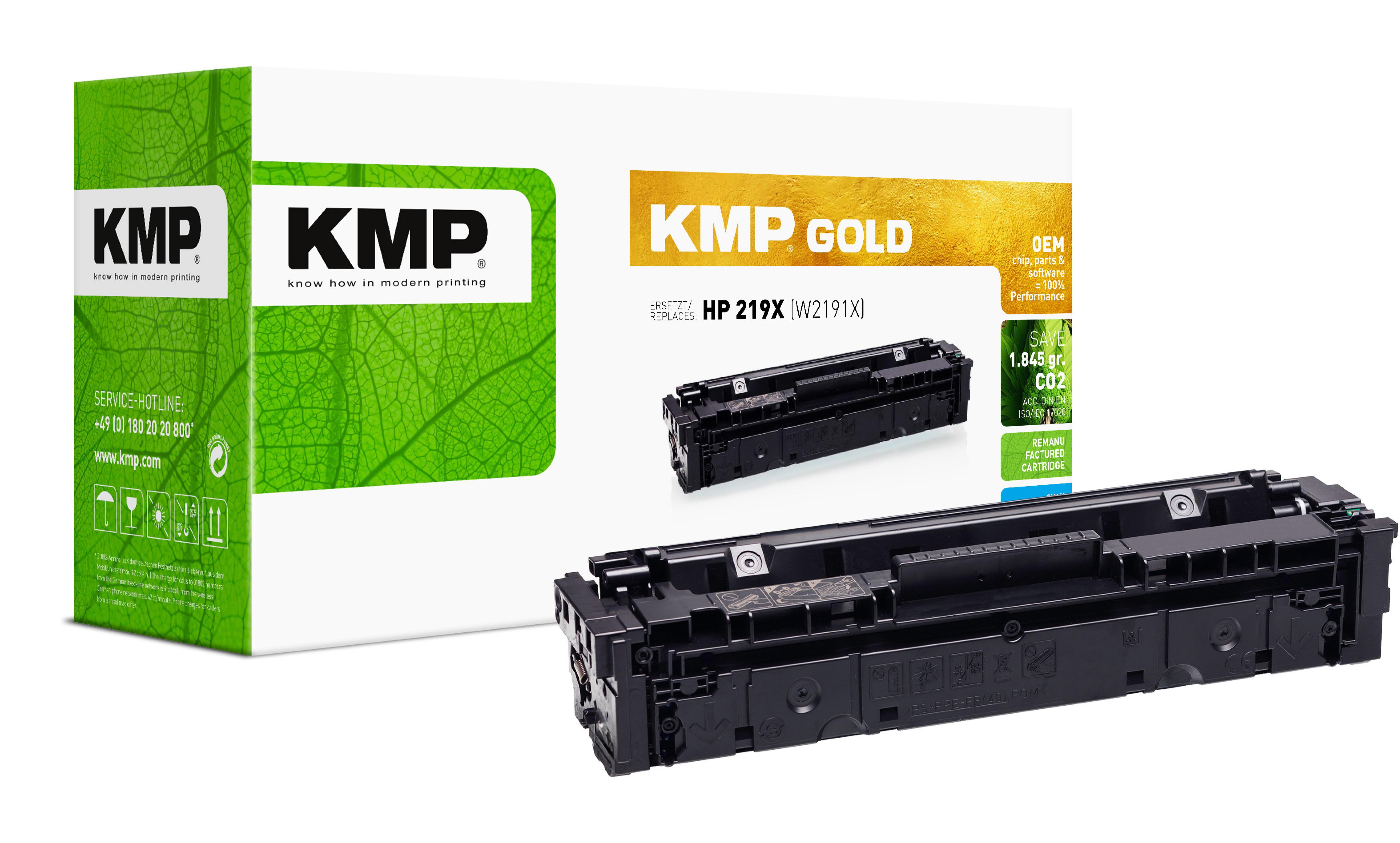 KMP GOLD Toner HP 219X (W2191X) cyan 2500 Seiten remanufactured