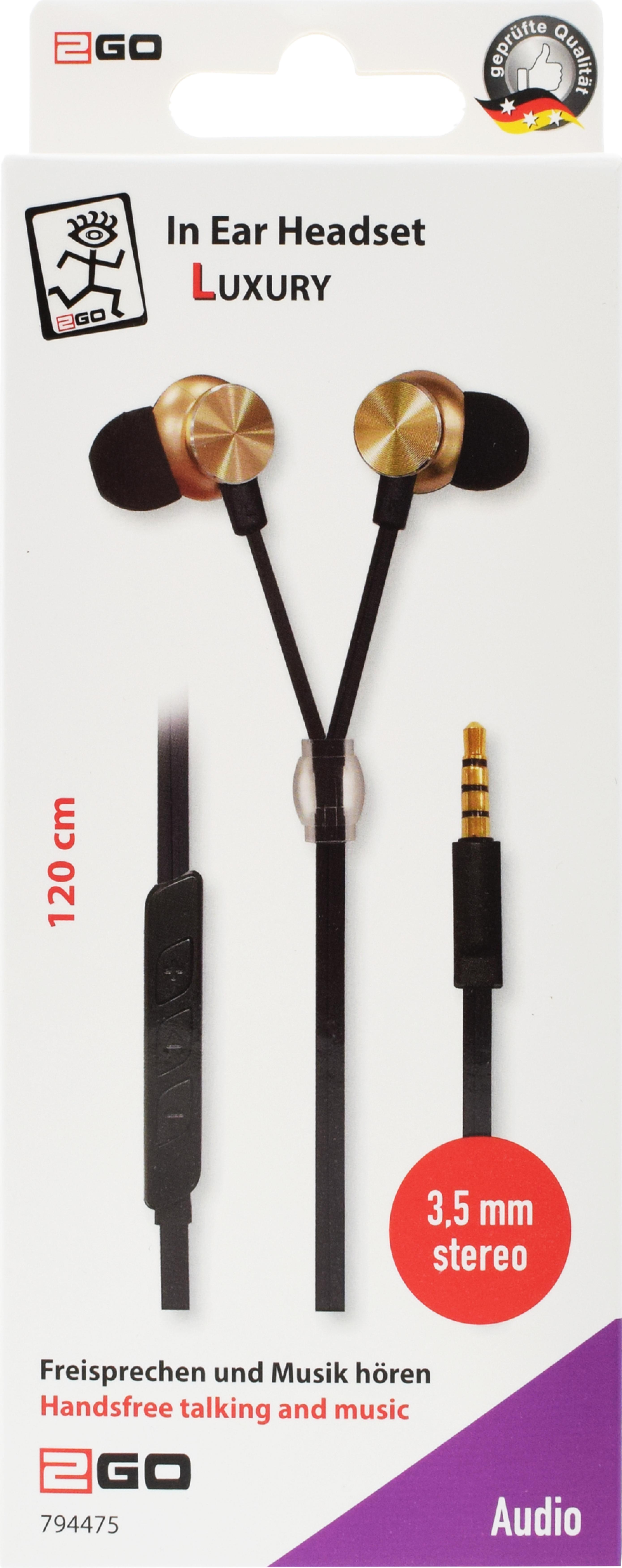 2GO In-Ear Stereo-Headset "Luxury" Zipper-Style gold