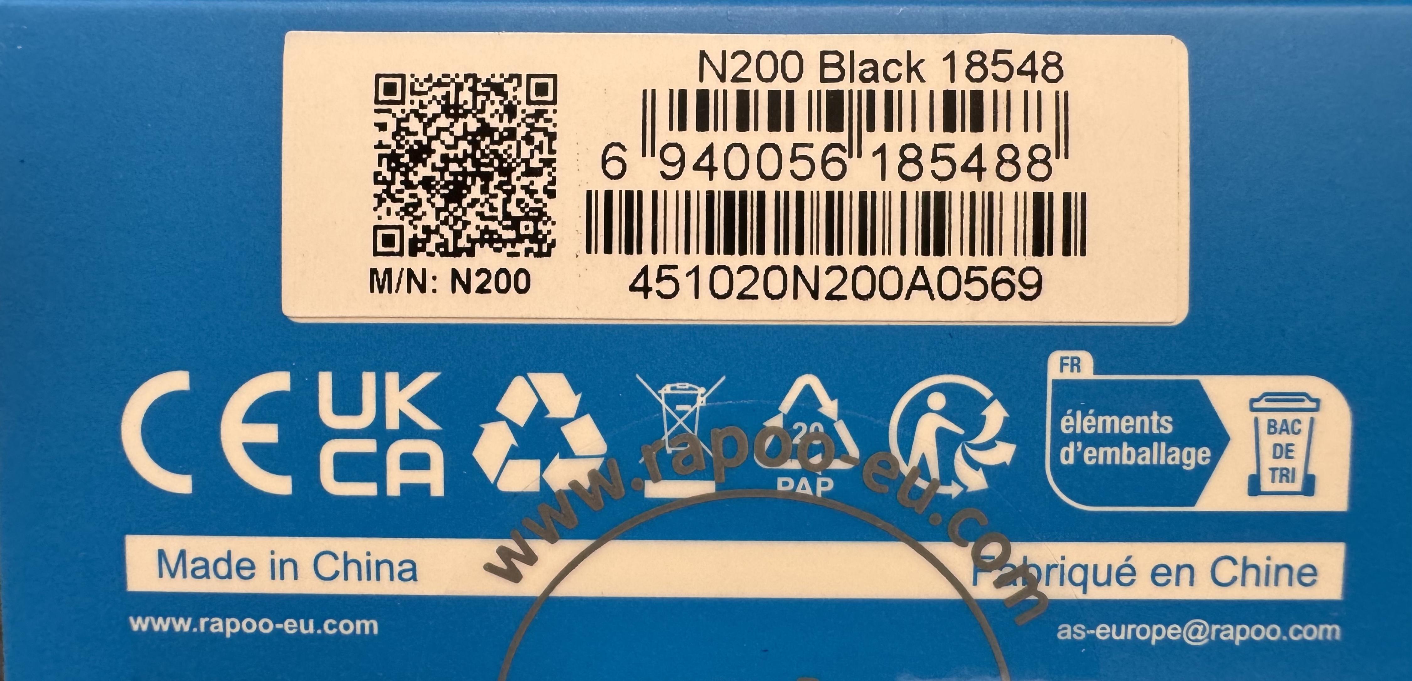 RAPOO N200.BLK Wired Mouse