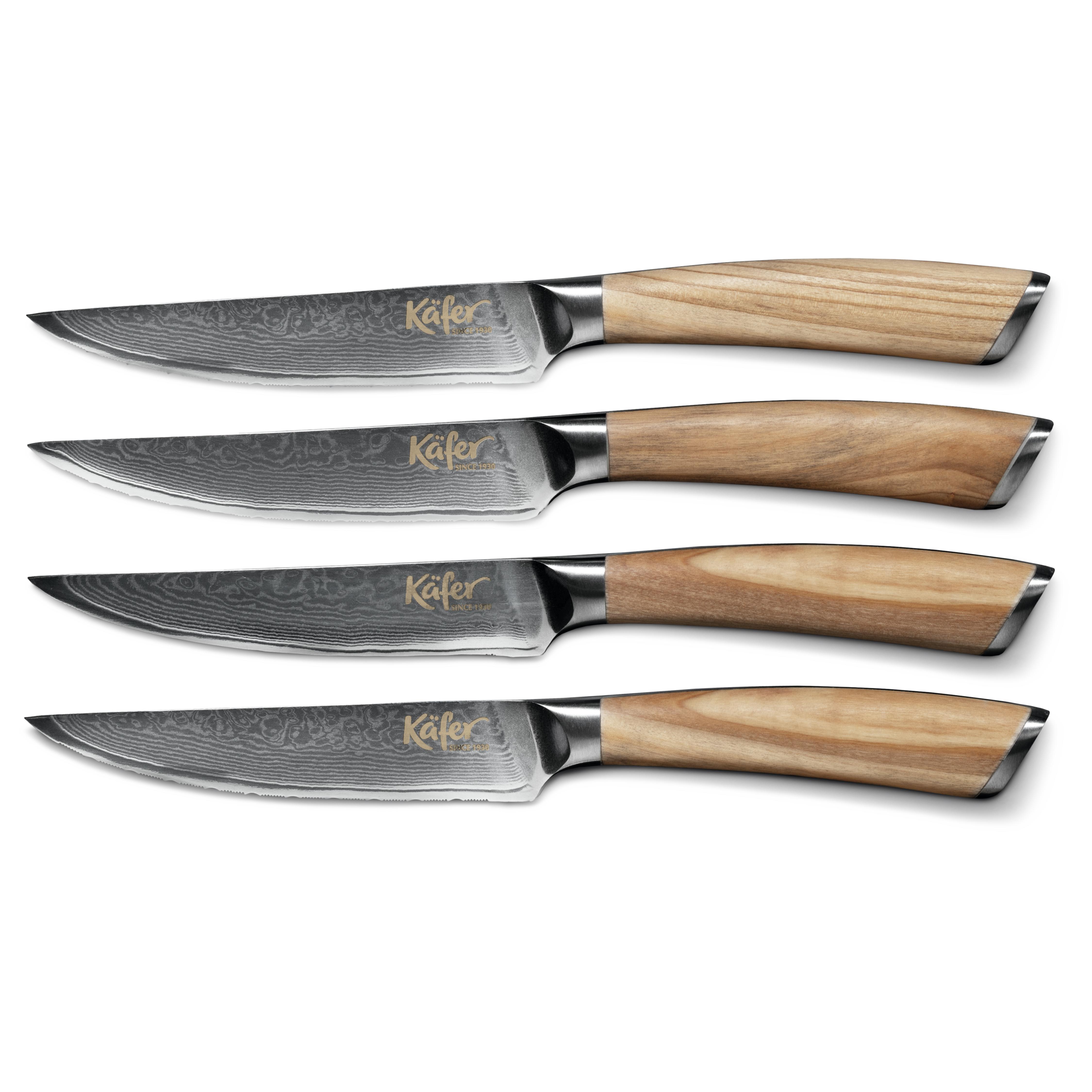 Käfer Damast Steak Messer Olivenholz 4er Set