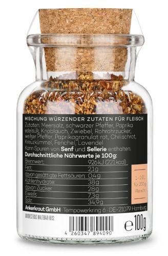 Glasgefäß mit Ankerkraut Würzmischung für Fleisch, 100g, mit Korkverschluss
