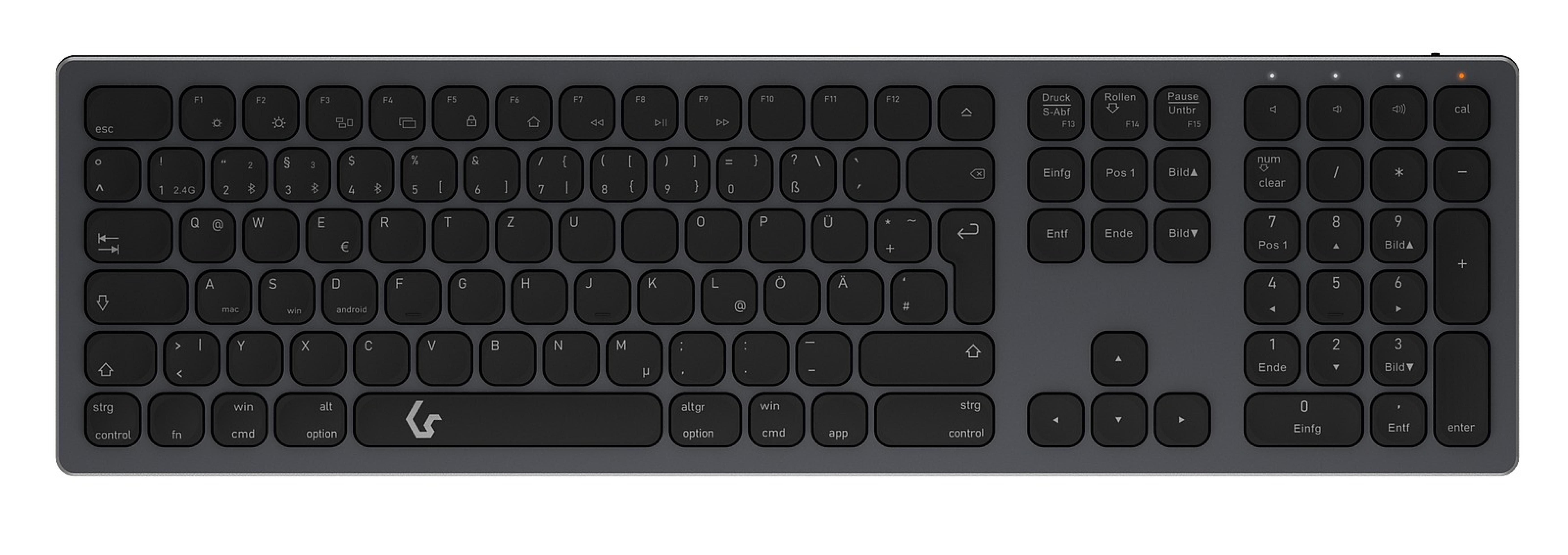 Moderne kabellose mechanische Tastatur mit schlankem Design in Schwarz