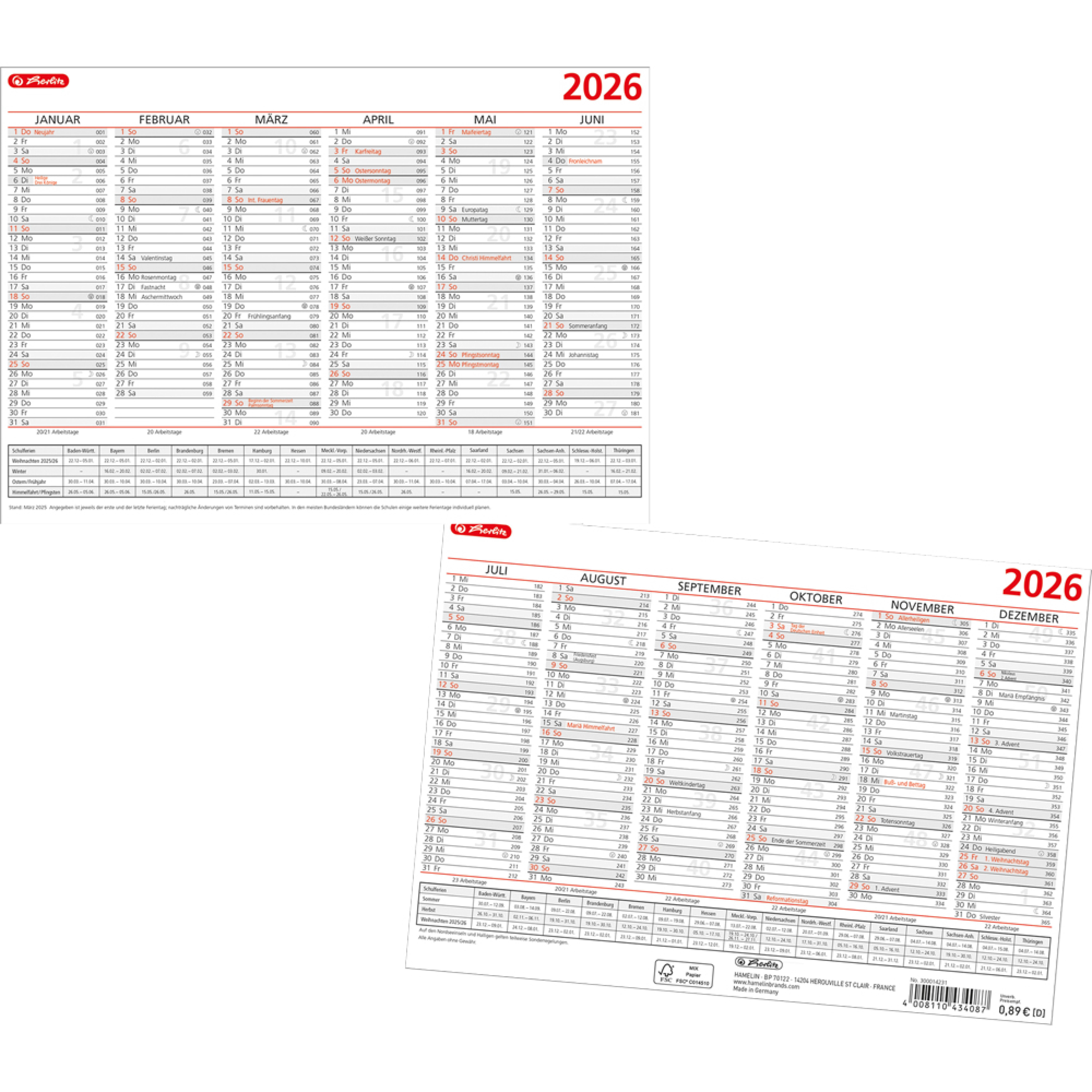 Herlitz Tafelkalender A5, 2026