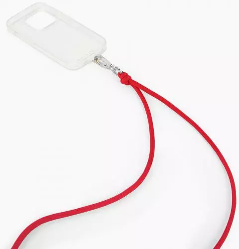 Durchsichtige Handyhülle mit roter Kordel zum Umhängen