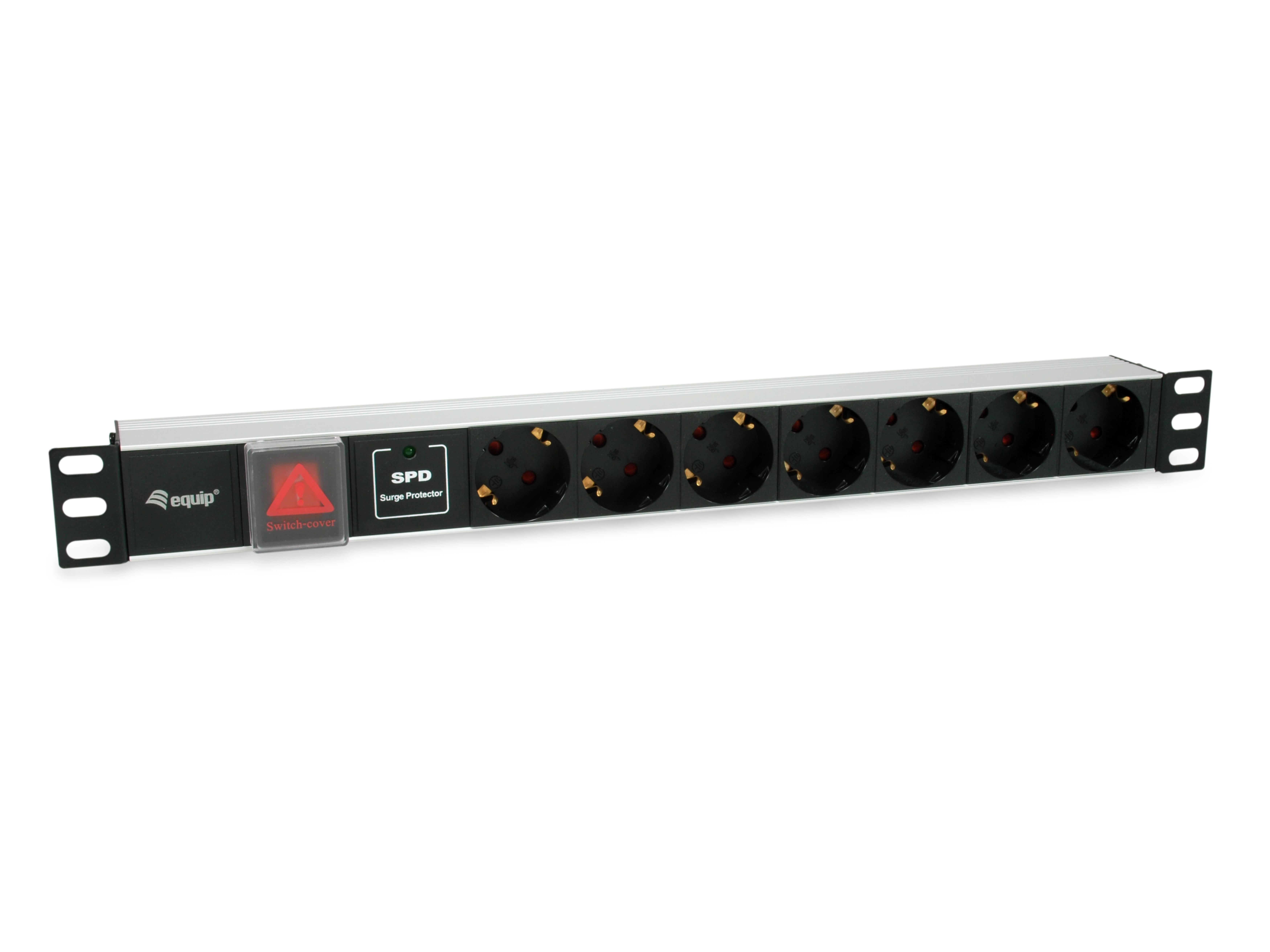 Equip 19" Steckdosenleiste 7xSchuko+Switch->St.90°UESS Alu.