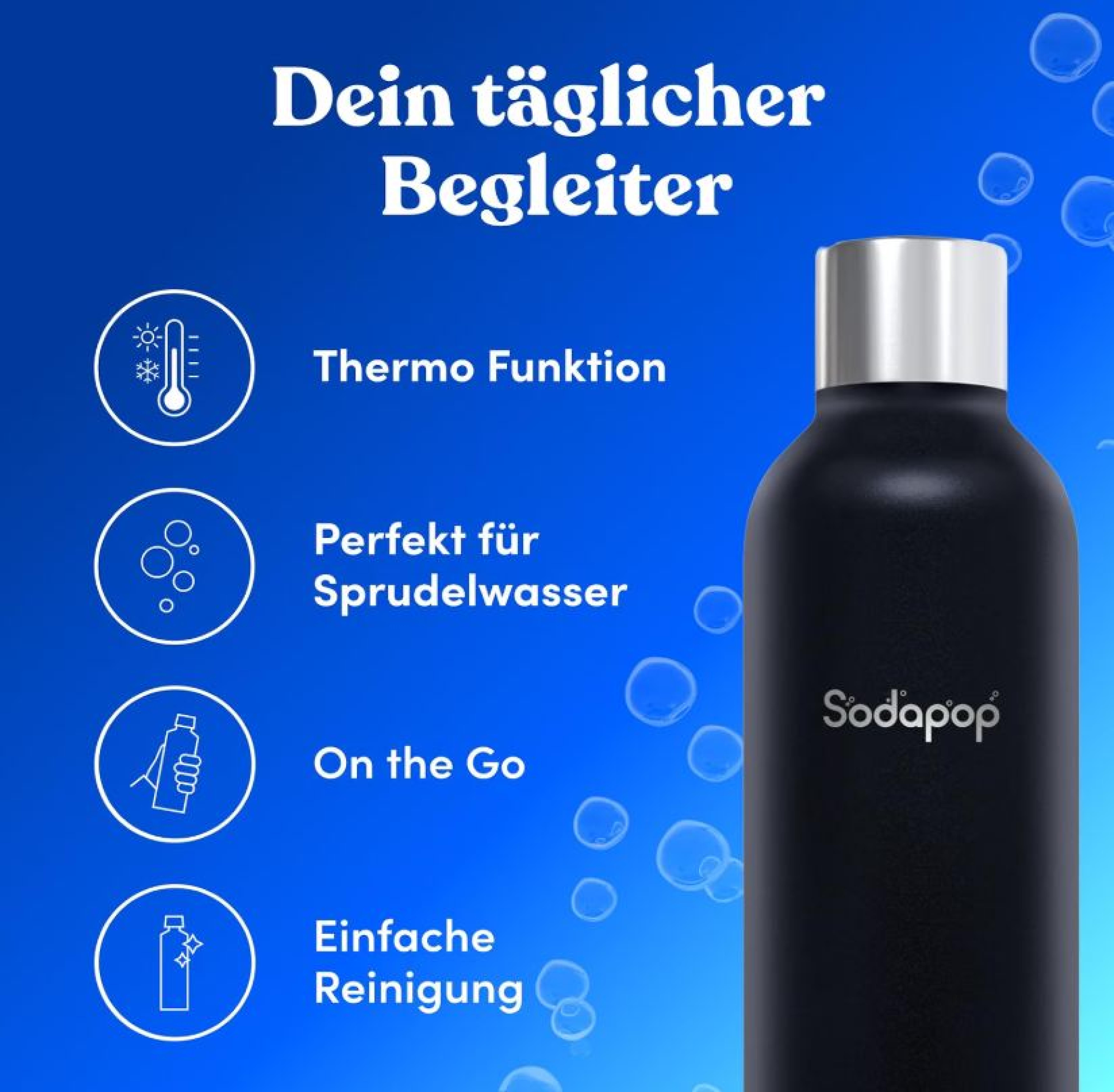 SODAPOP Wassersprudler Cooper Pro schwarz mit PET- und Edelstahlflasche