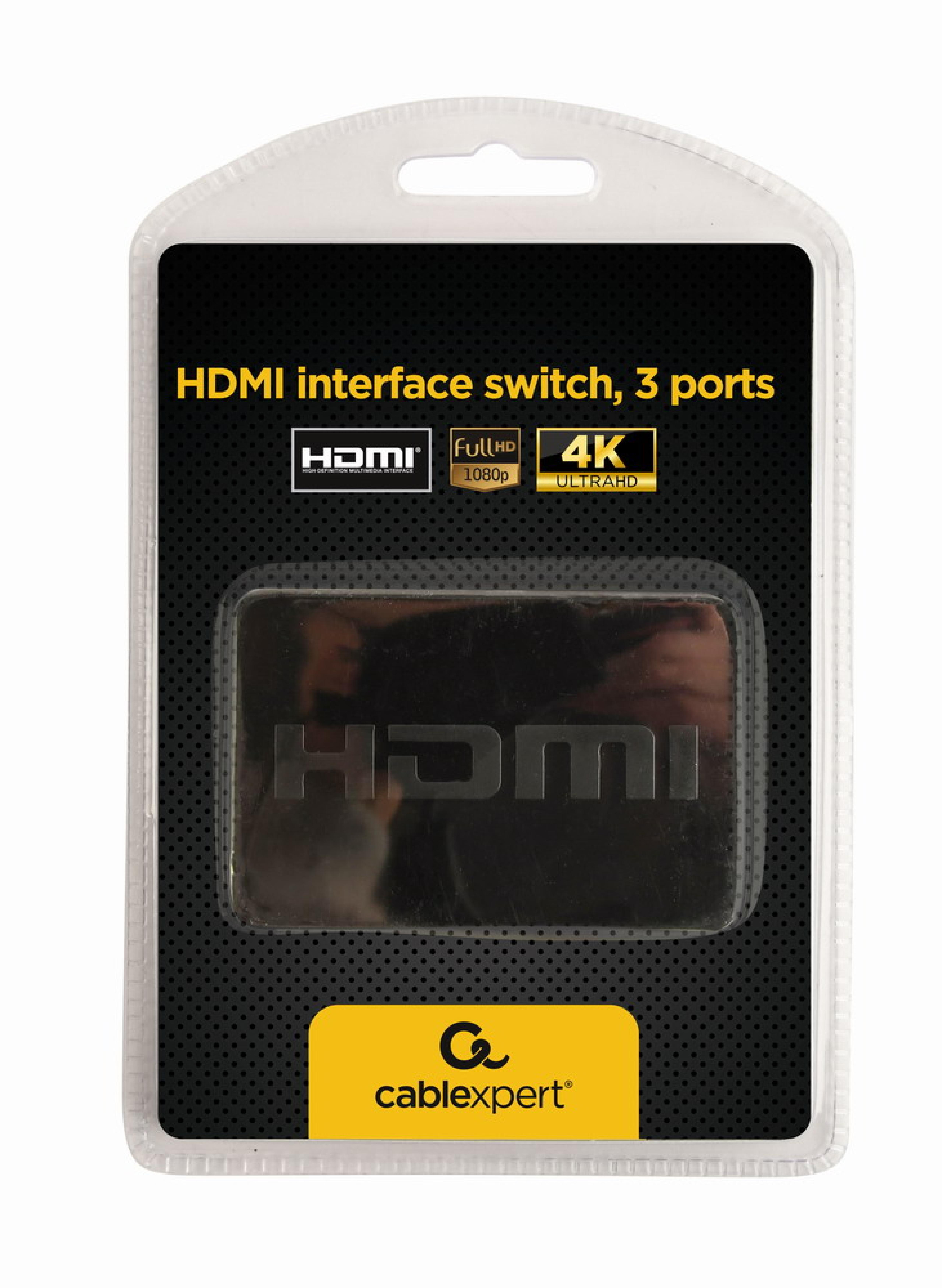 gembird HDMI Switch 3 Eingaenge -> 1 Ausgang 4k +Fernbed.