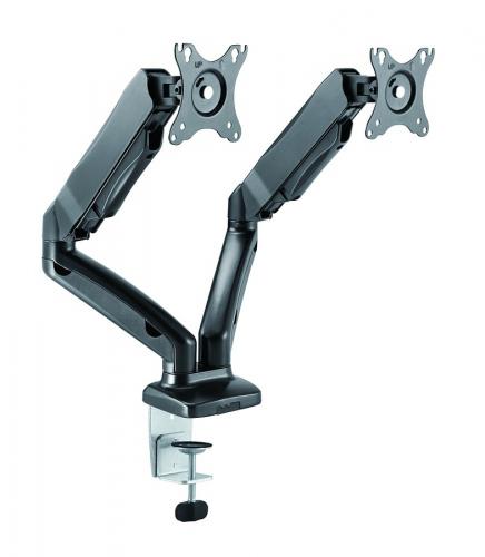 Verstellbarer Dual-Monitorarm aus Metall für den Schreibtisch mit Klemmbefestigung
