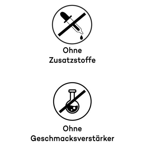 Grafik mit Symbolen für keine Zusatzstoffe und keine Geschmacksverstärker