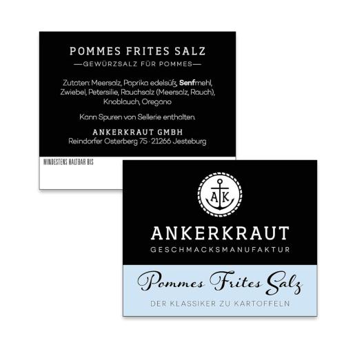 Produktbild des Ankerkraut Pommes Frites Salz mit Zutaten wie Meersalz, Paprika und Senfmehl