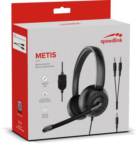 Verpackung des Speedlink METIS Stereo Headsets mit Mikrofon und Kabel.