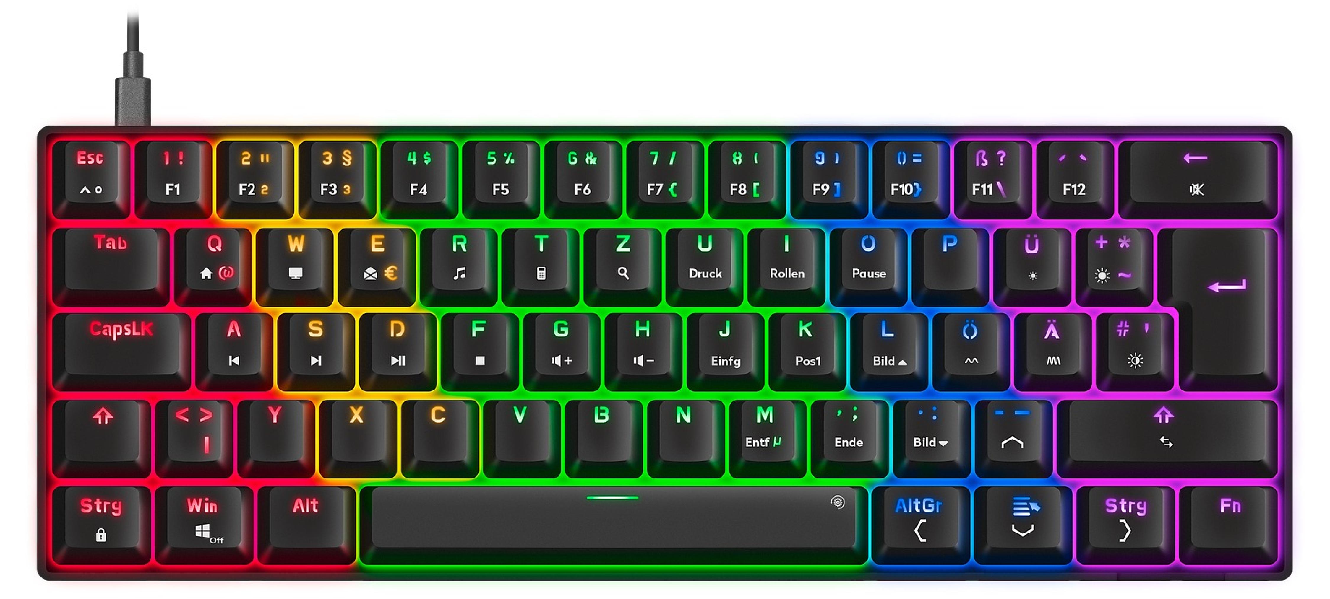 SPEEDLINK ATMOS RGB Rainbow Mechanical 60% Gaming Keyboard with brown switches, black - DE layout