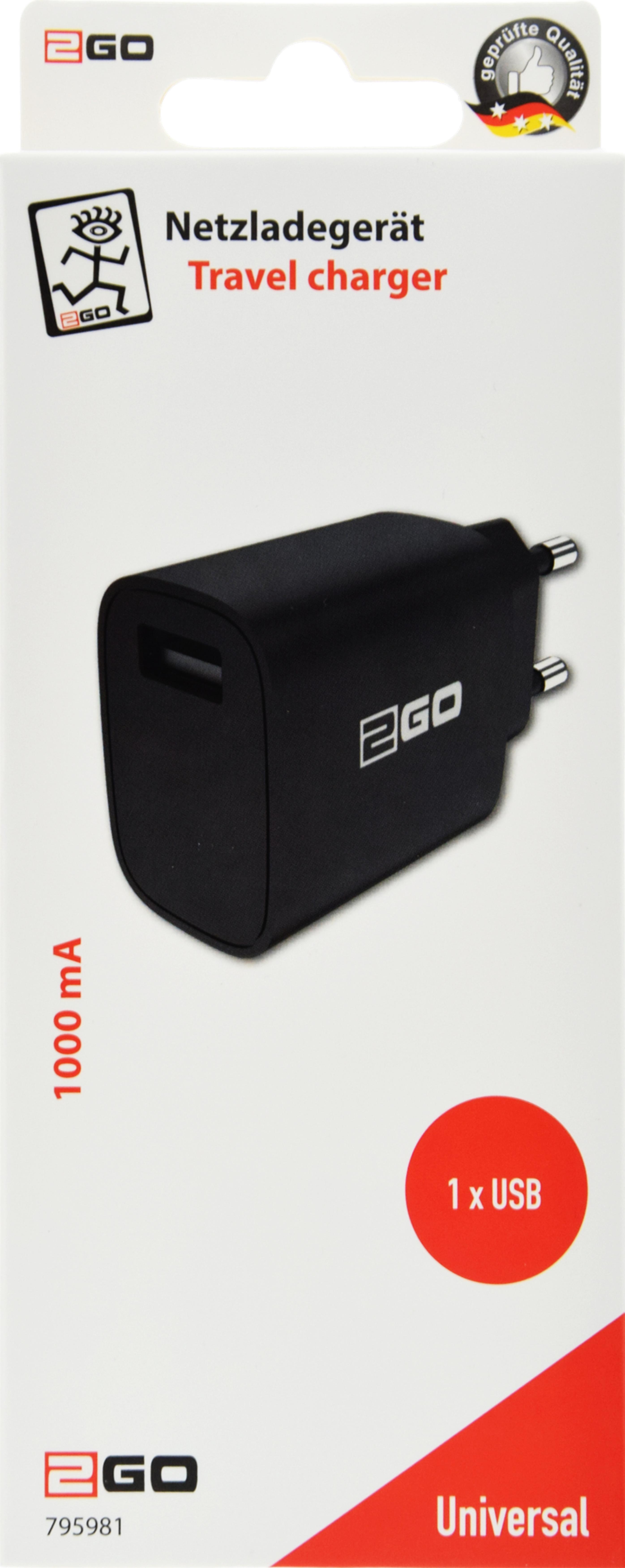 2GO Ladegeraet 5W 1-Port 1x USB-A, schwarz