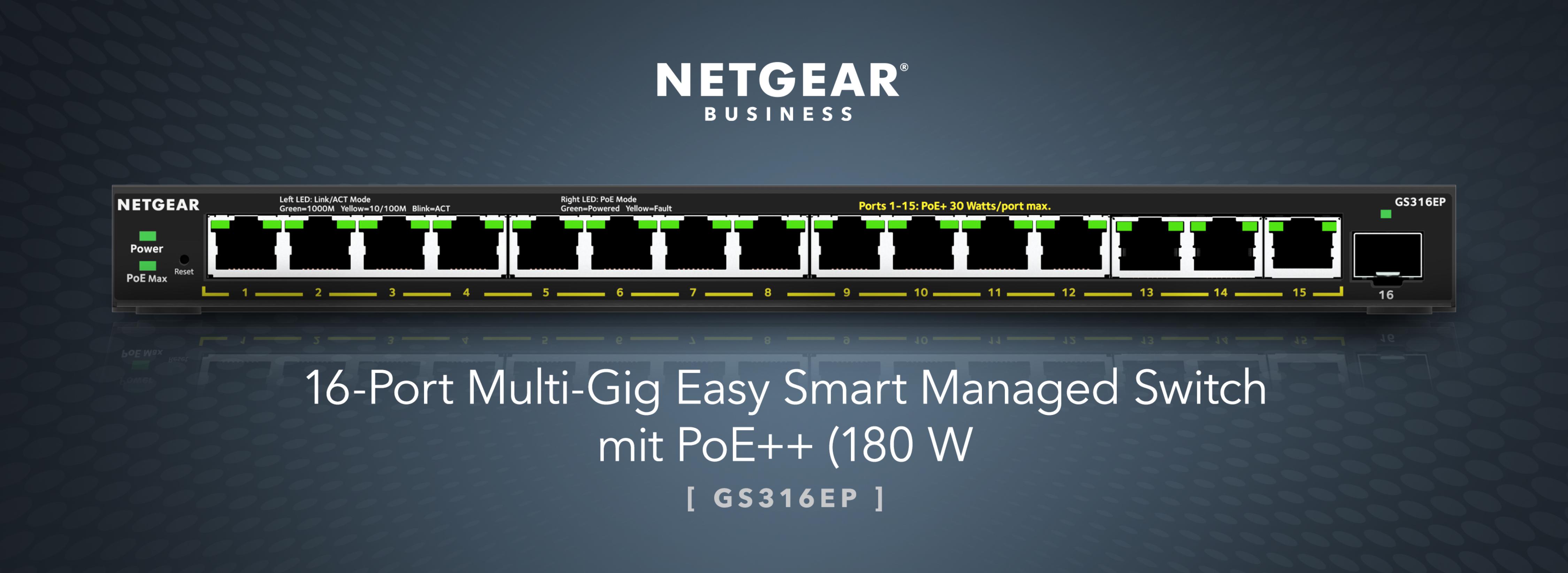 NETGEAR 16PT GE PLUS SWCH W/ POE+ (GS316EP)