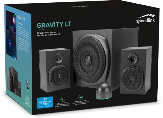 Verpackung des Speedlink Gravity LT 2.1 Subwoofer Systems mit Bluetooth-Konnektivität