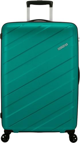 Stabiler grüner Hartschalenkoffer mit Teleskopgriff Grüner Hartschalenkoffer mit diagonalen Linien und Teleskopgriff, ideal für Reisen