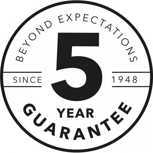Rundes Emblem mit 5 Jahre Garantie - Beyond Expectations Seit 1948