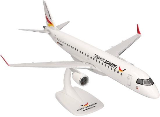 Detailansicht eines Modellflugzeugs von German Airways auf einem Displayständer, zeigt die Seitenansicht und die Beschriftung