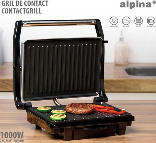 ALPINA Kontaktgrill, 230V, 1000W, Silber
