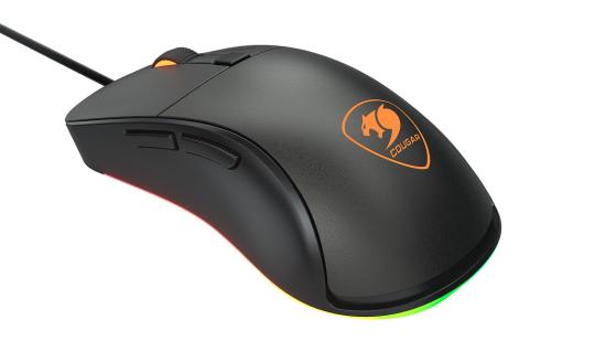 Schwarze Gaming-Maus mit ergonomischem Design und RGB-Beleuchtung