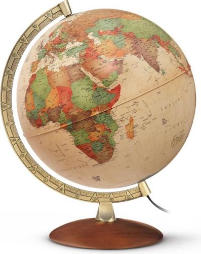 VERLAG: RÄTHGLOBEN 1917 Antiker Leuchtglobus: Messingfarbiger Meridian, Holzfuß, Stilvolles Design