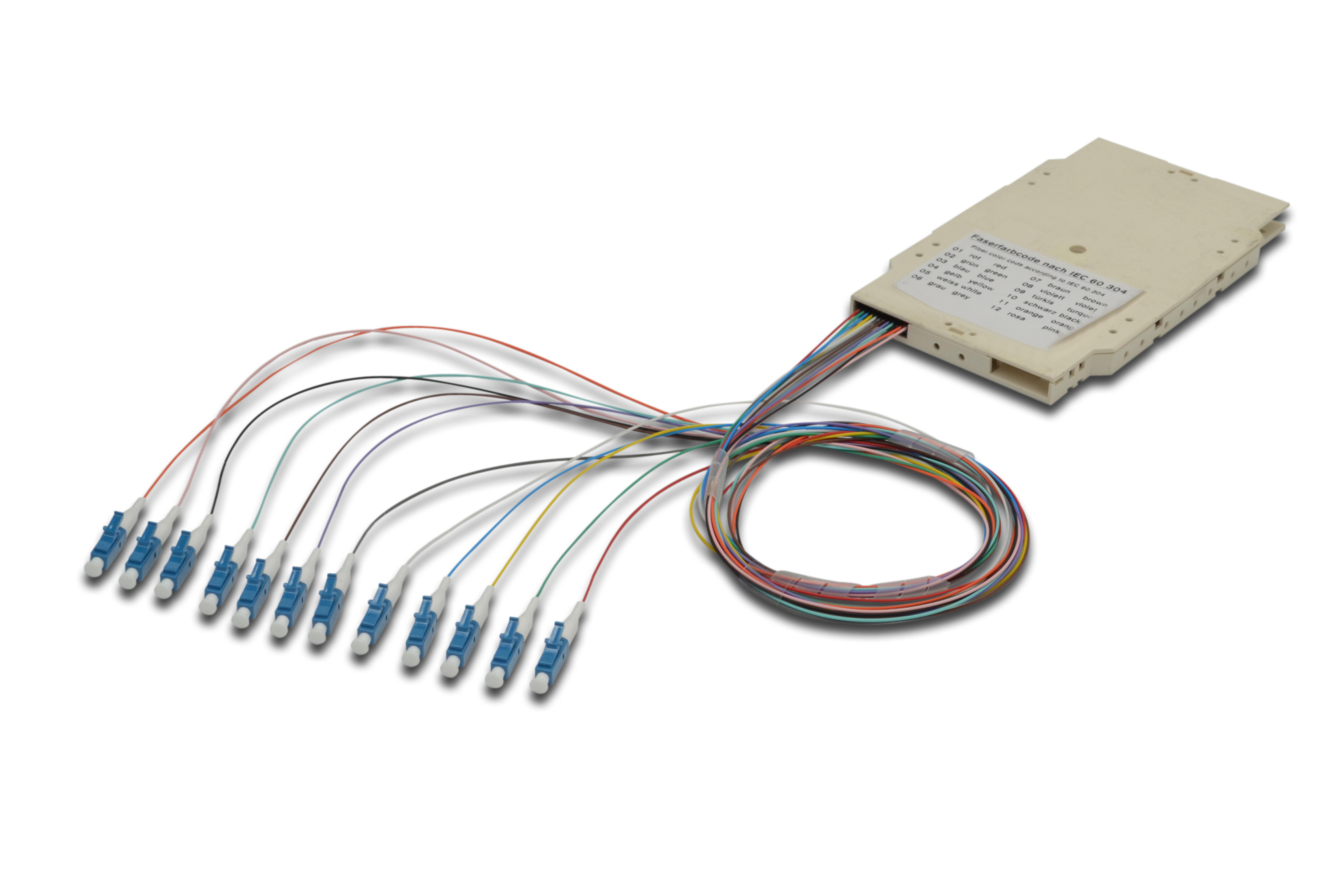 DIGITUS Spleisskassette mit 12 Pigtails, vormontiert, LC, OM4