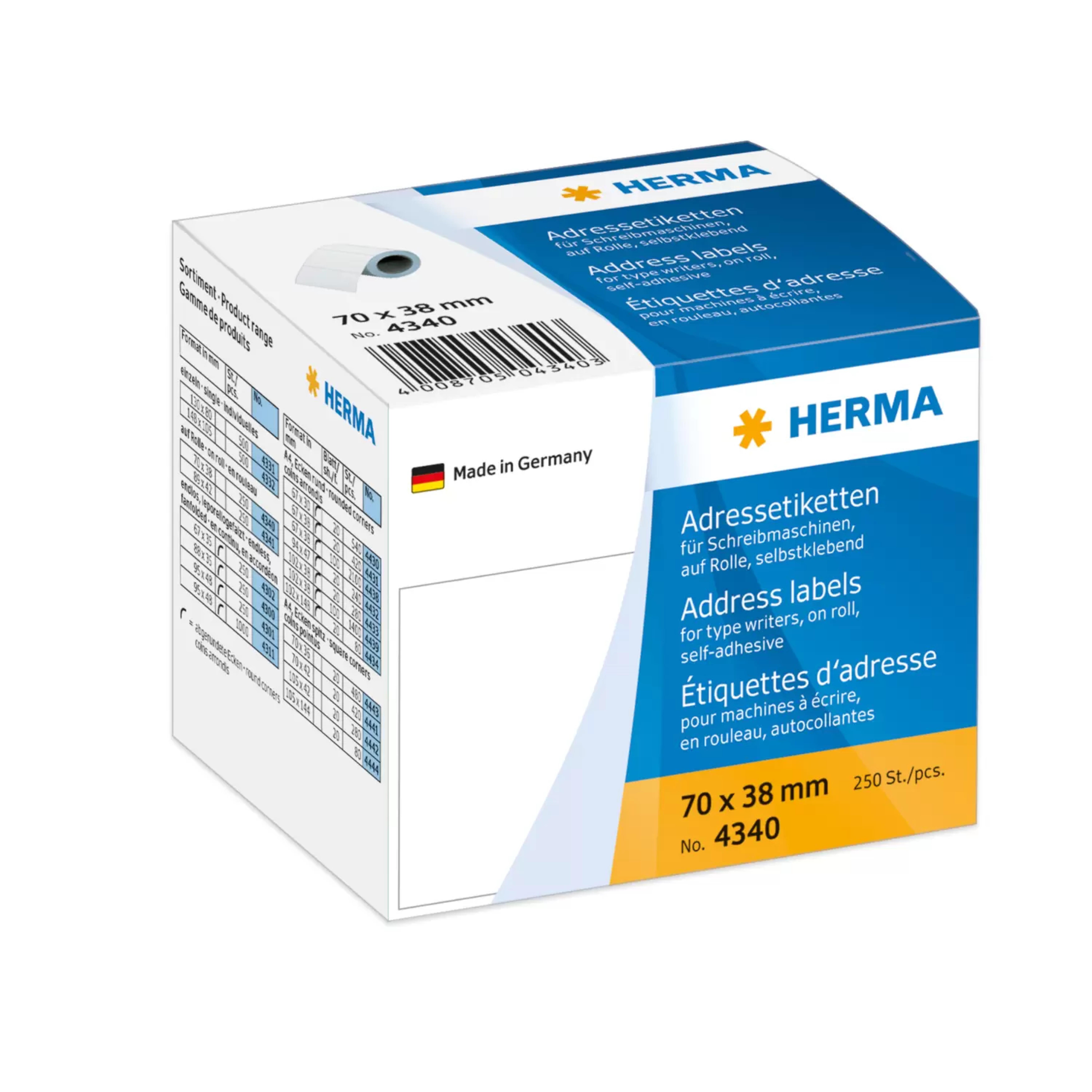 HERMA Adressetik. auf Rollen weiss 70x38 mm Papier 250 St.