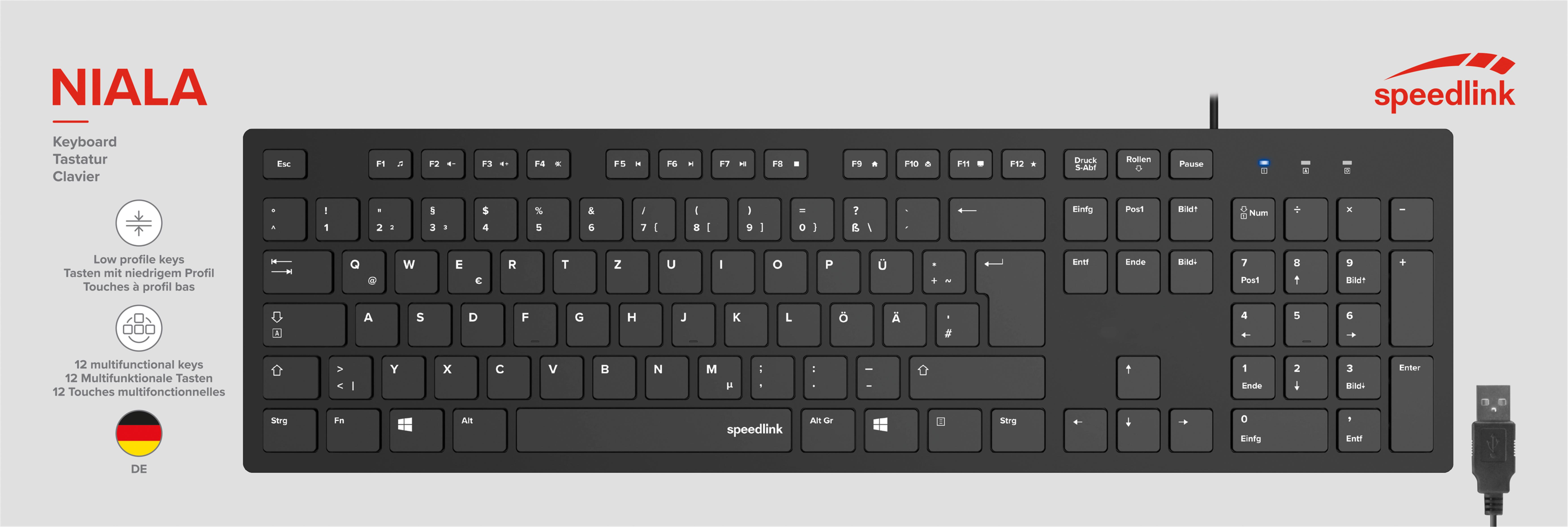 SPEEDLINK NIALA Keyboard, black - DE Layout