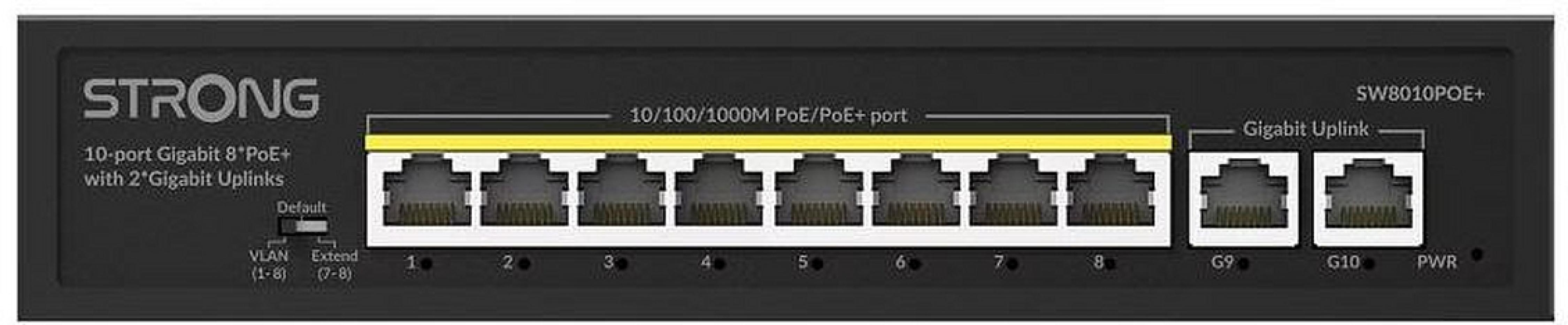 STRONG 8-Port Gigabit POE+ Switch plus 2-Port Ethernet Gigabit-Uplinks