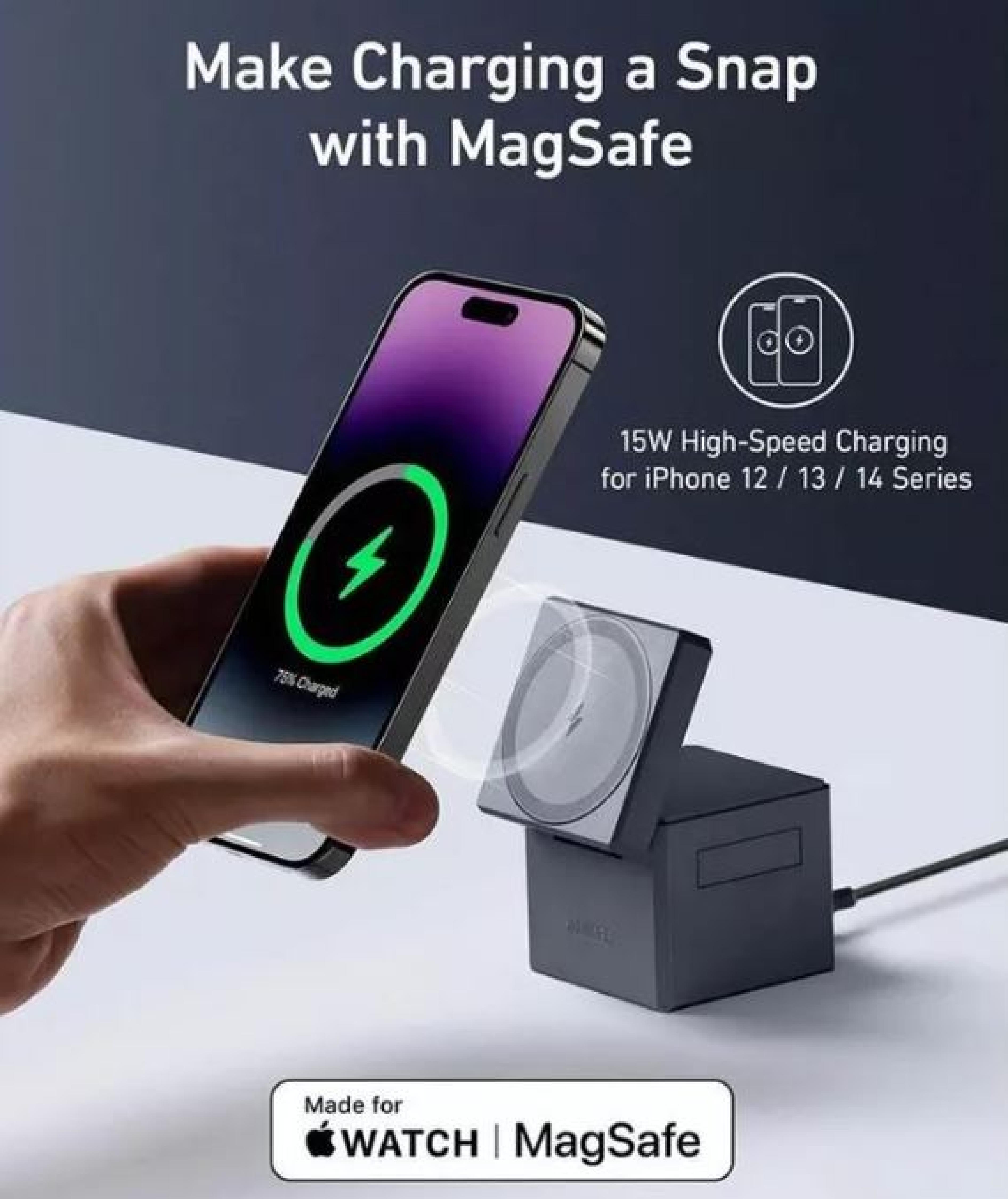 ANKER 3-in-1 Cube with MagSafe, incl. Wall Charger, incl. USB-C to USB-C cable, black