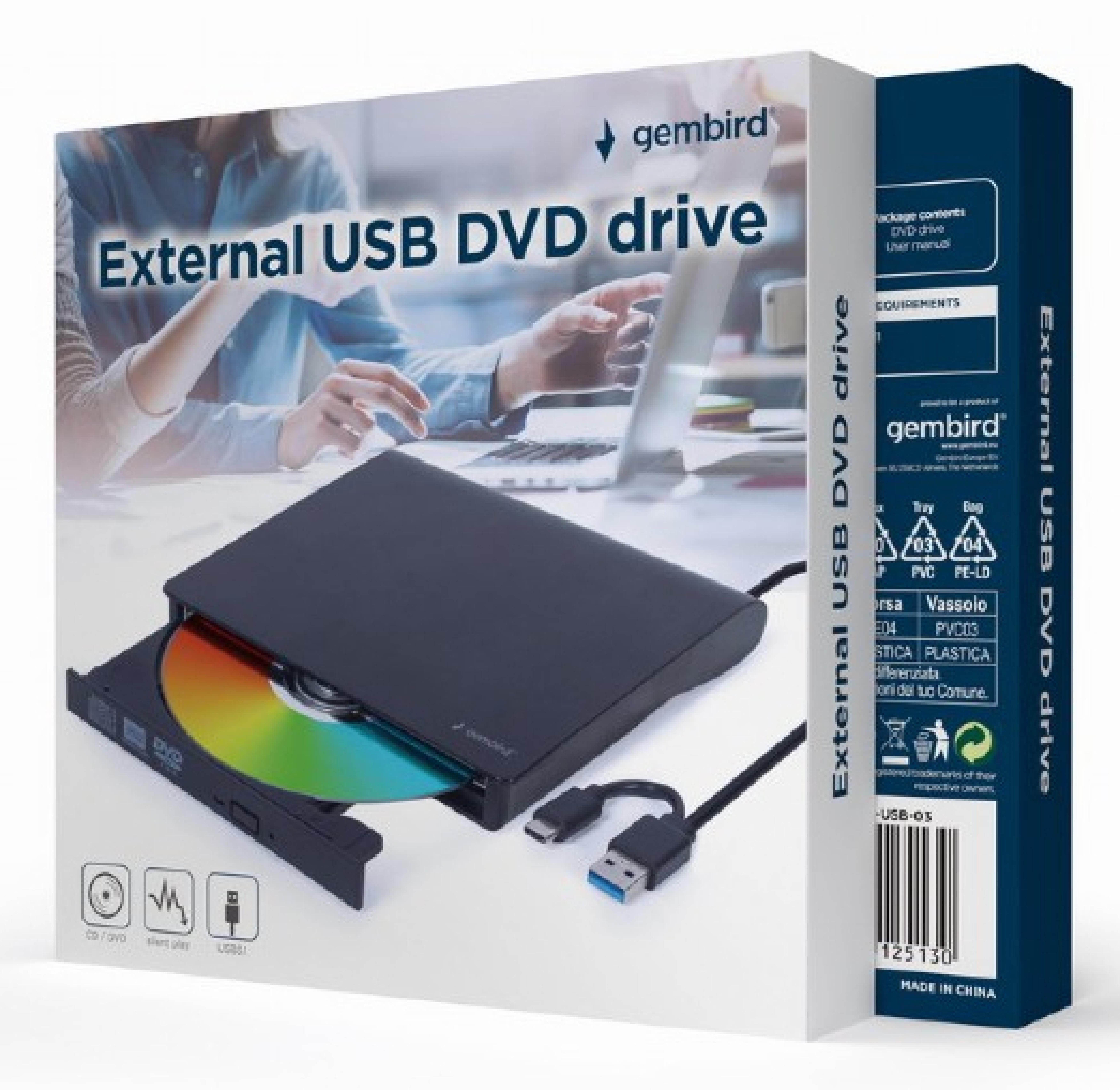 gembird DVW EXT SLIM DVD-USB-031 black USB-C&3.1 DVD8x CD24x