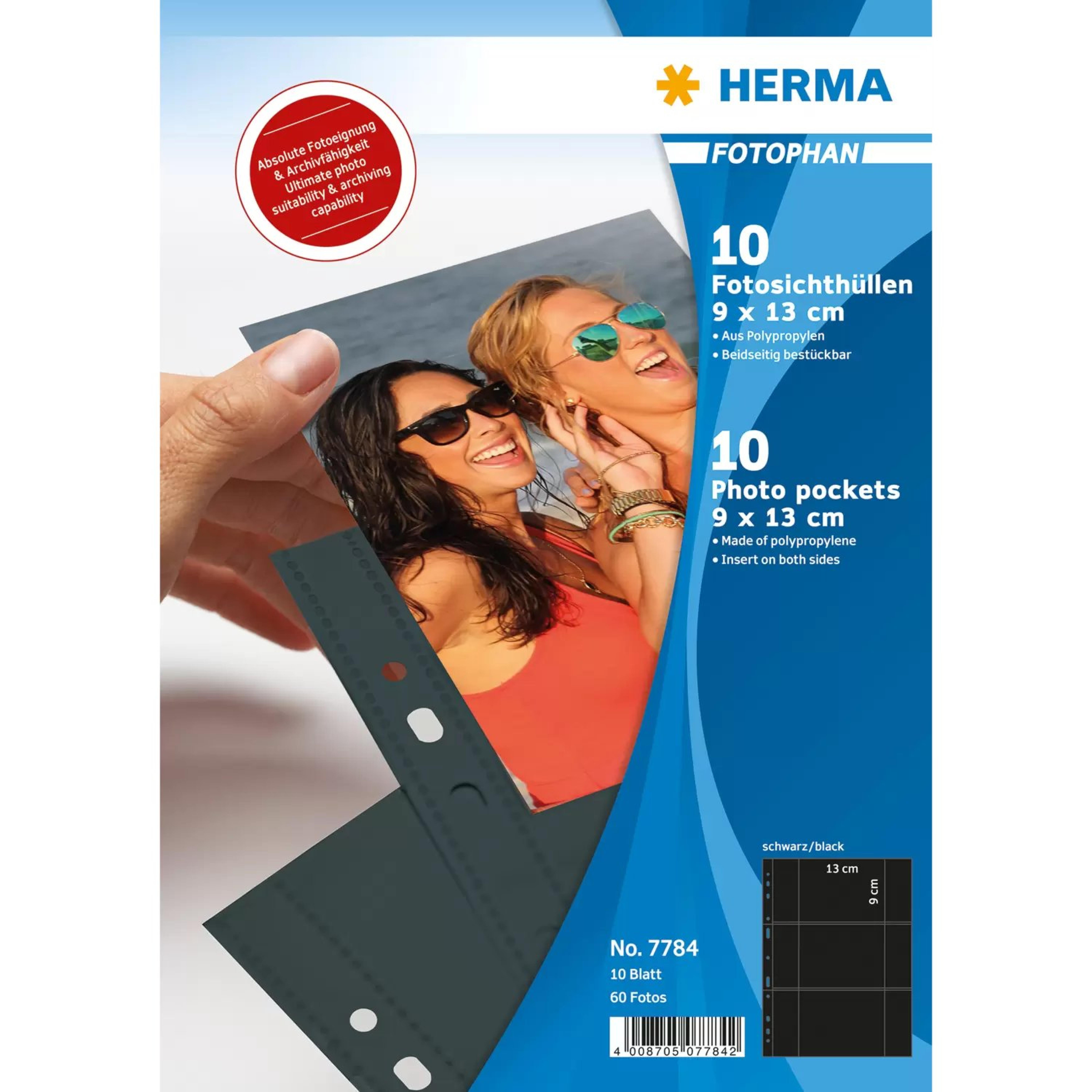 HERMA Fotosichthuellen 90 x 130 mm quer schwarz 10 Huellen