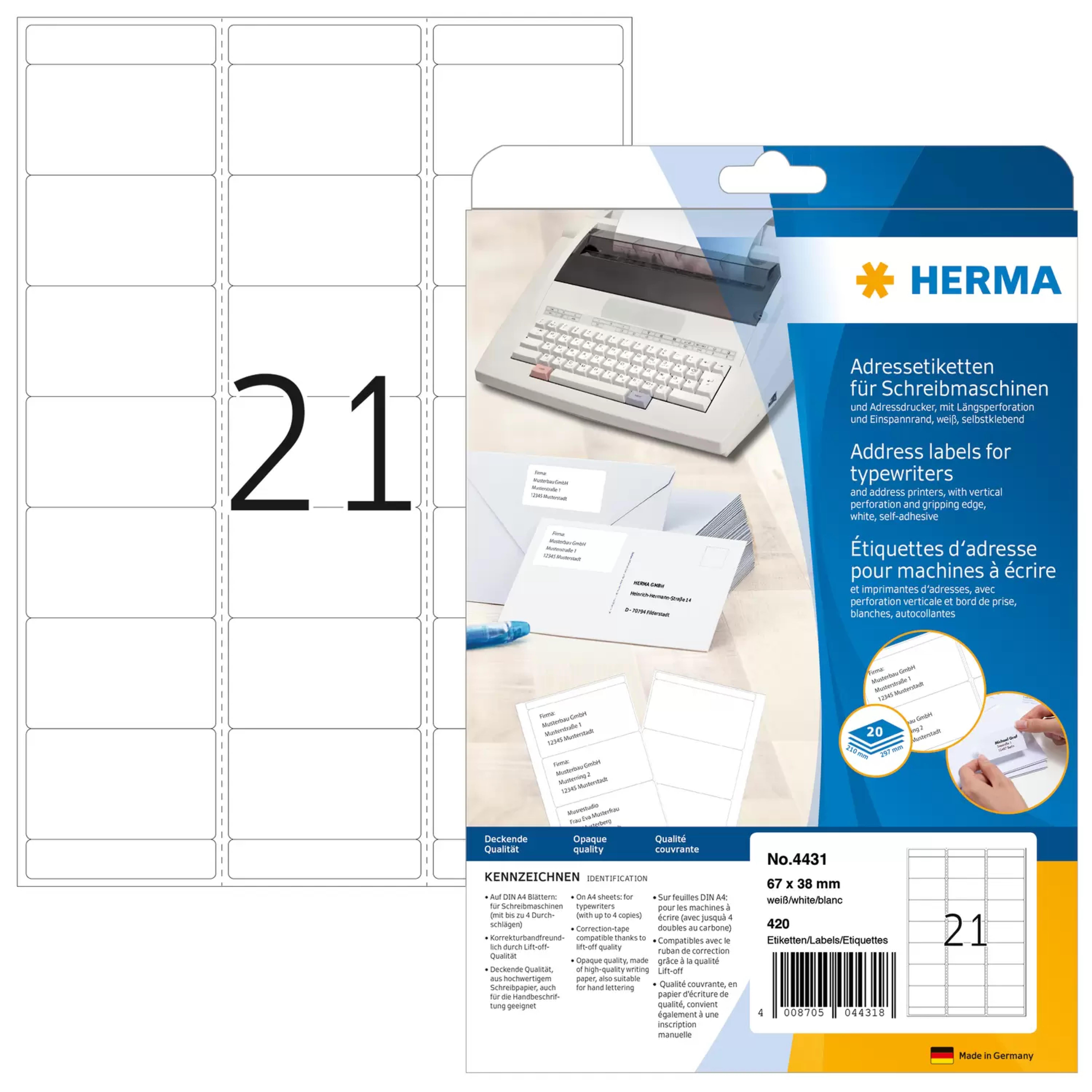 HERMA Adressetik. 67x38 mm Papier matt Ecken rund 420 St.