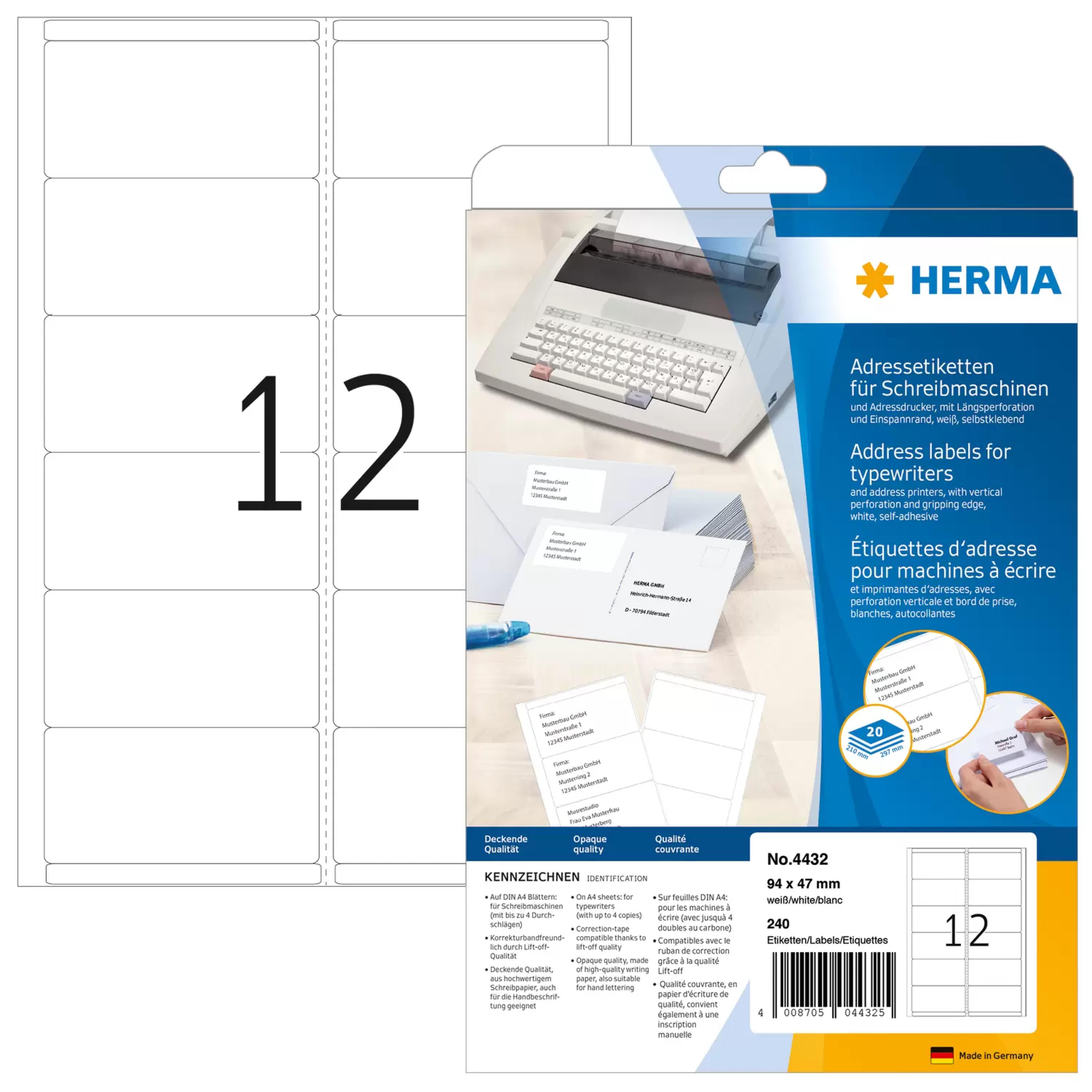 HERMA Adressetik. 94x47 mm Papier matt Ecken rund 240 St.