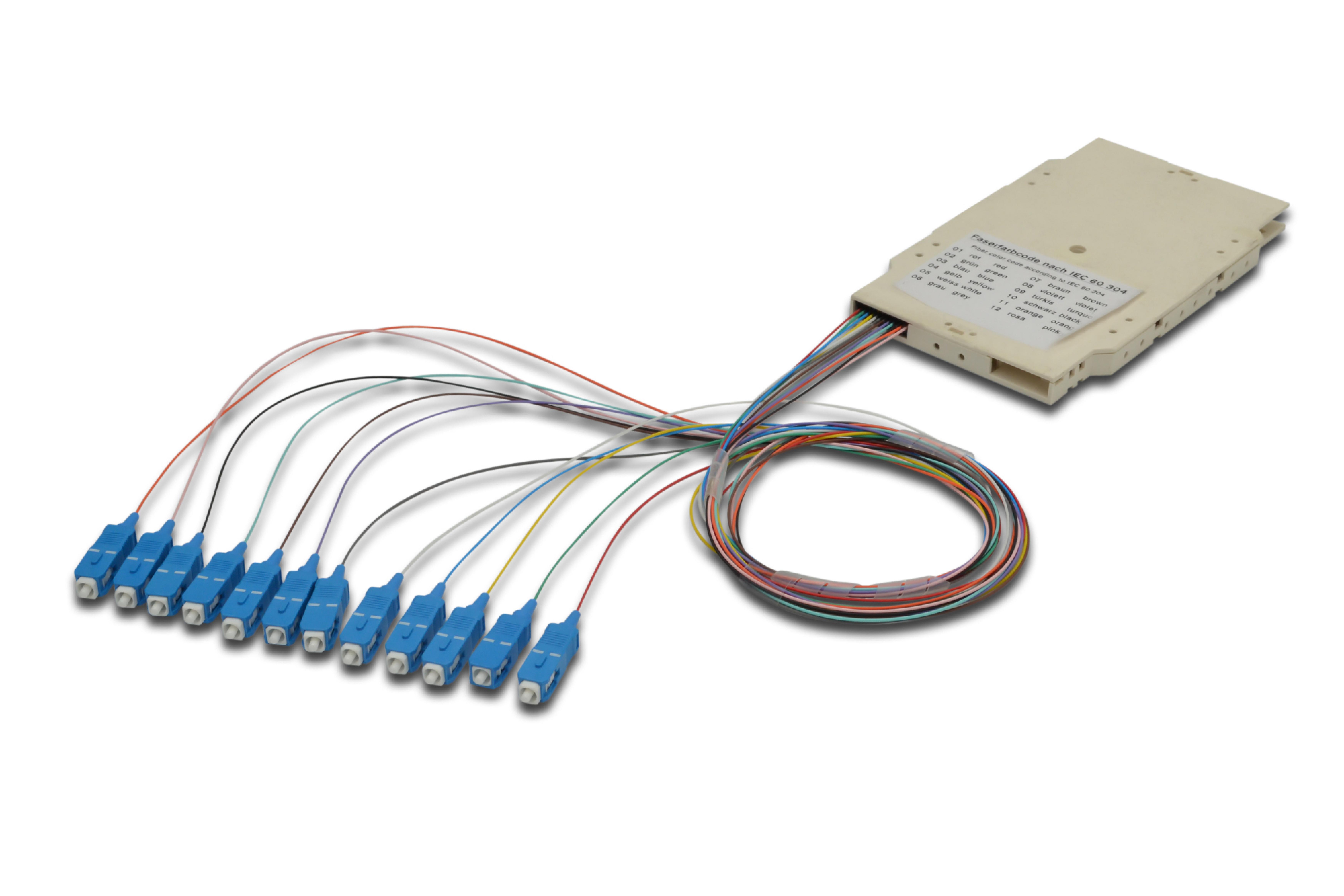 DIGITUS Spleisskassette mit 12 Pigtails, vormontiert, SC, OM4