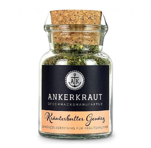 Glas mit Ankerkraut Kräuterbutter Gewürzmischung und Korkverschluss