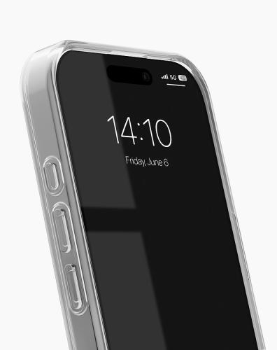 Nahaufnahme eines Smartphones mit einer klaren Schutzhülle, die die Uhrzeit 14:10 und das Datum 6. Juni anzeigt
