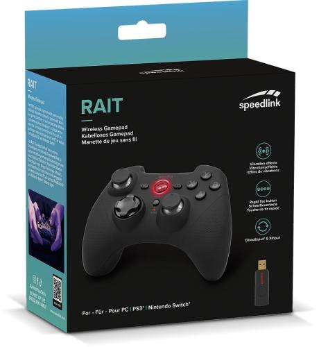 Verpackung des Speedlink RAIT kabellosen Gamepads, kompatibel mit PC, PS3 und Nintendo Switch