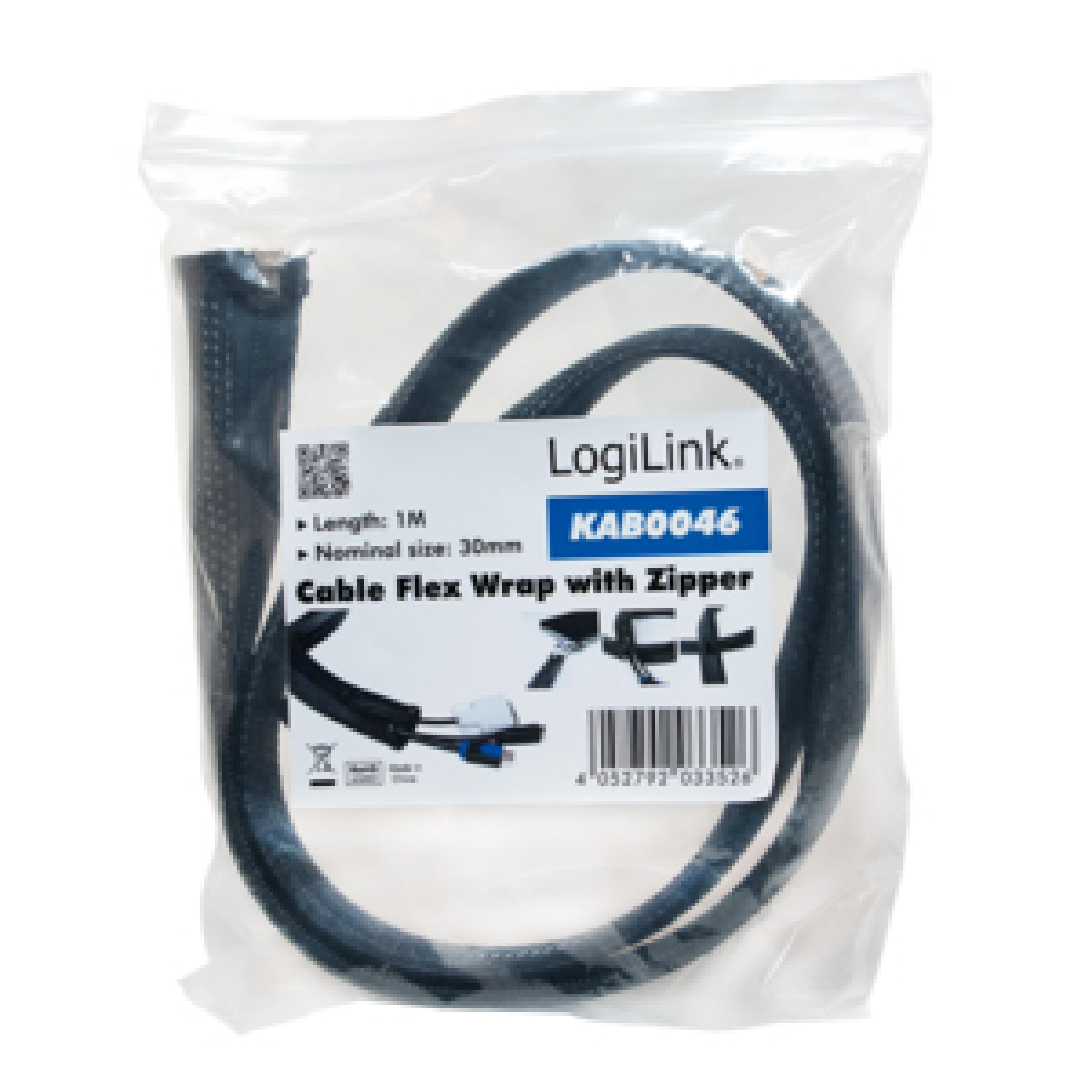 Logilink Flexibler Kabelschutz mit Reissverschluss