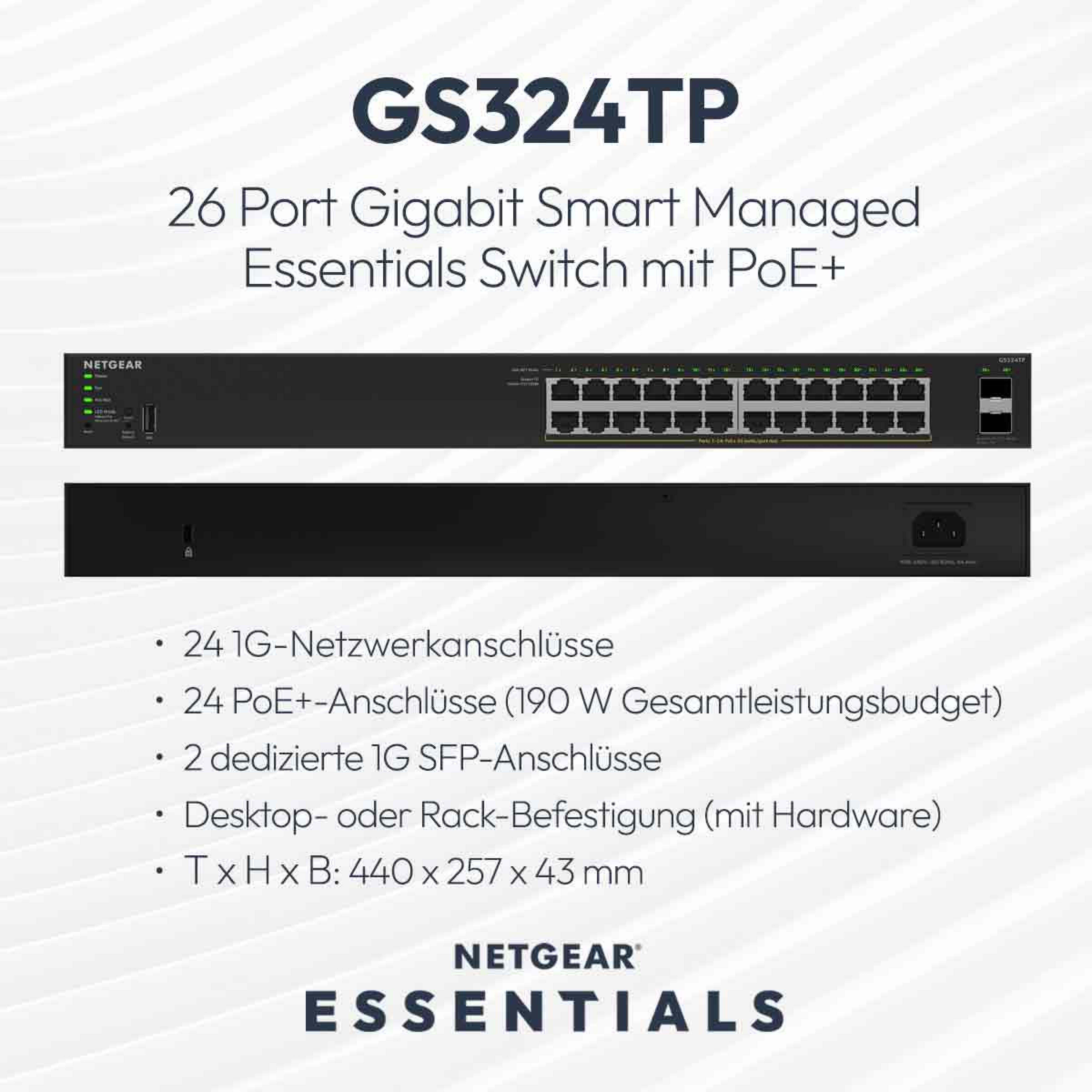 NETGEAR S350 24P GE POE+ SMART SWITCH (GS324TP)