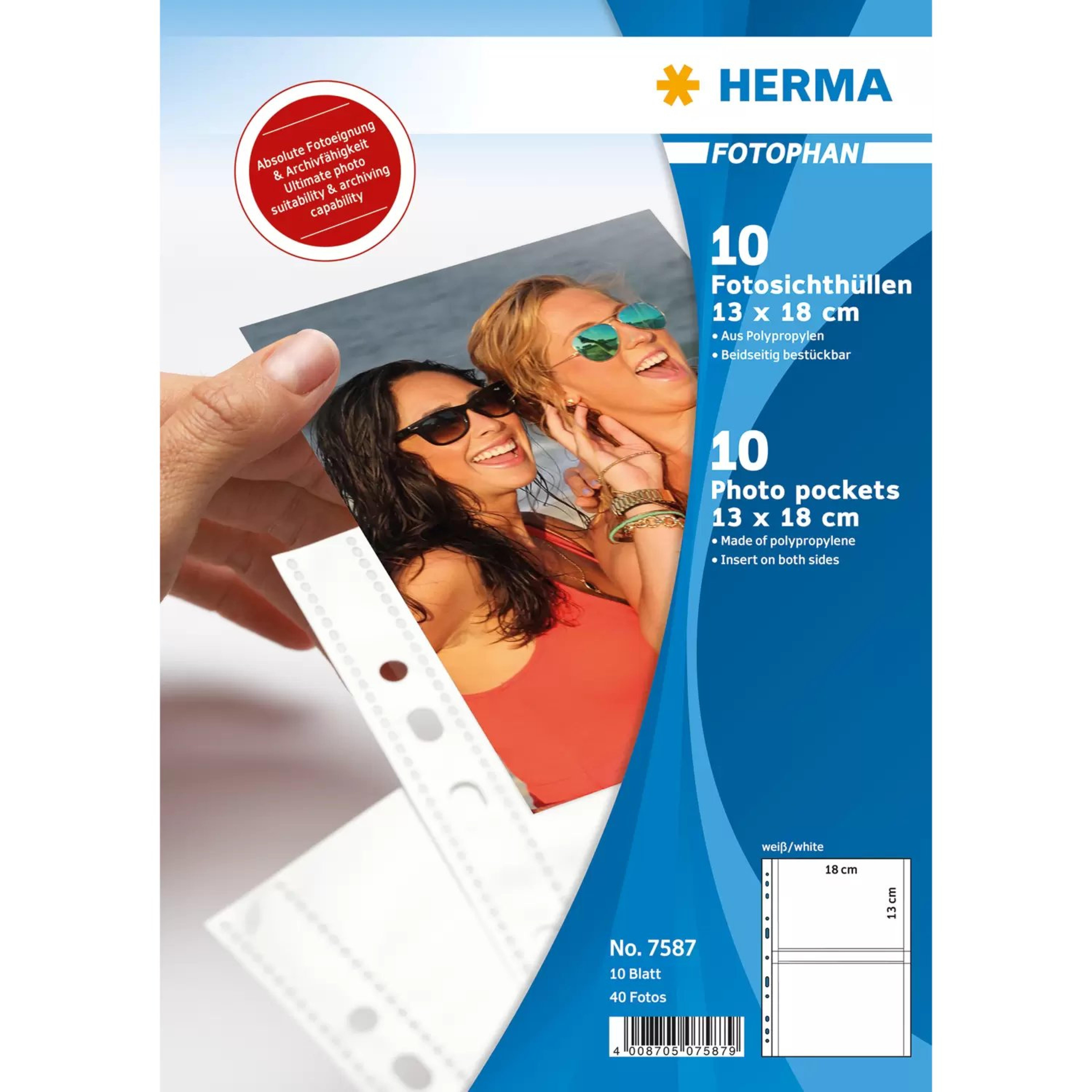 HERMA Fotosichthuellen 130 x 180 mm quer weiss 10 Huellen