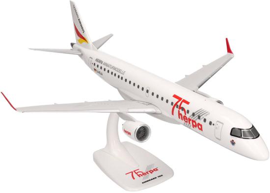 Herpa Jubiläumsmodell eines Embraer E190 Flugzeugs im Maßstab 1:200 mit Ständer