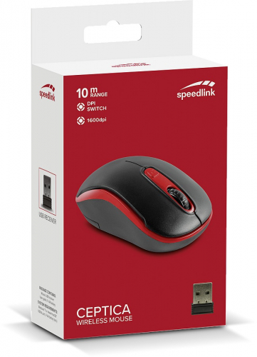 Verpackung der Speedlink Ceptica Wireless Mouse mit 10m Reichweite und 1600dpi, inklusive USB-Empfänger