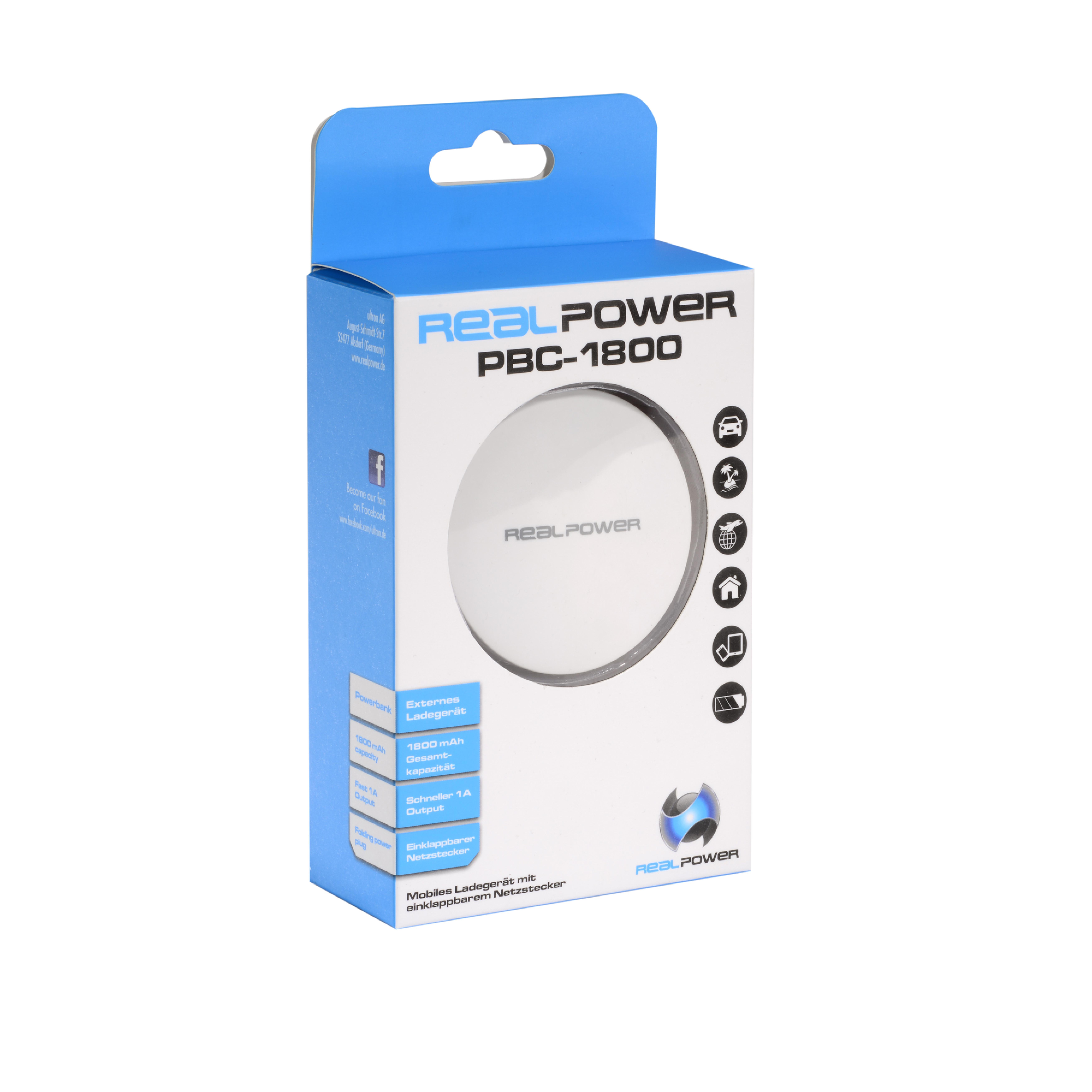 RealPower Powerbank PBC-1800 weiss 1.800mAh
