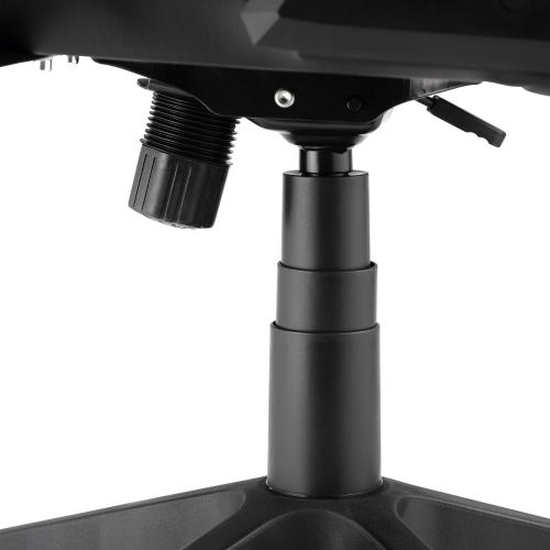 Nahaufnahme des Gasdruckfeder-Mechanismus und der Höhenverstellung eines Bürostuhls