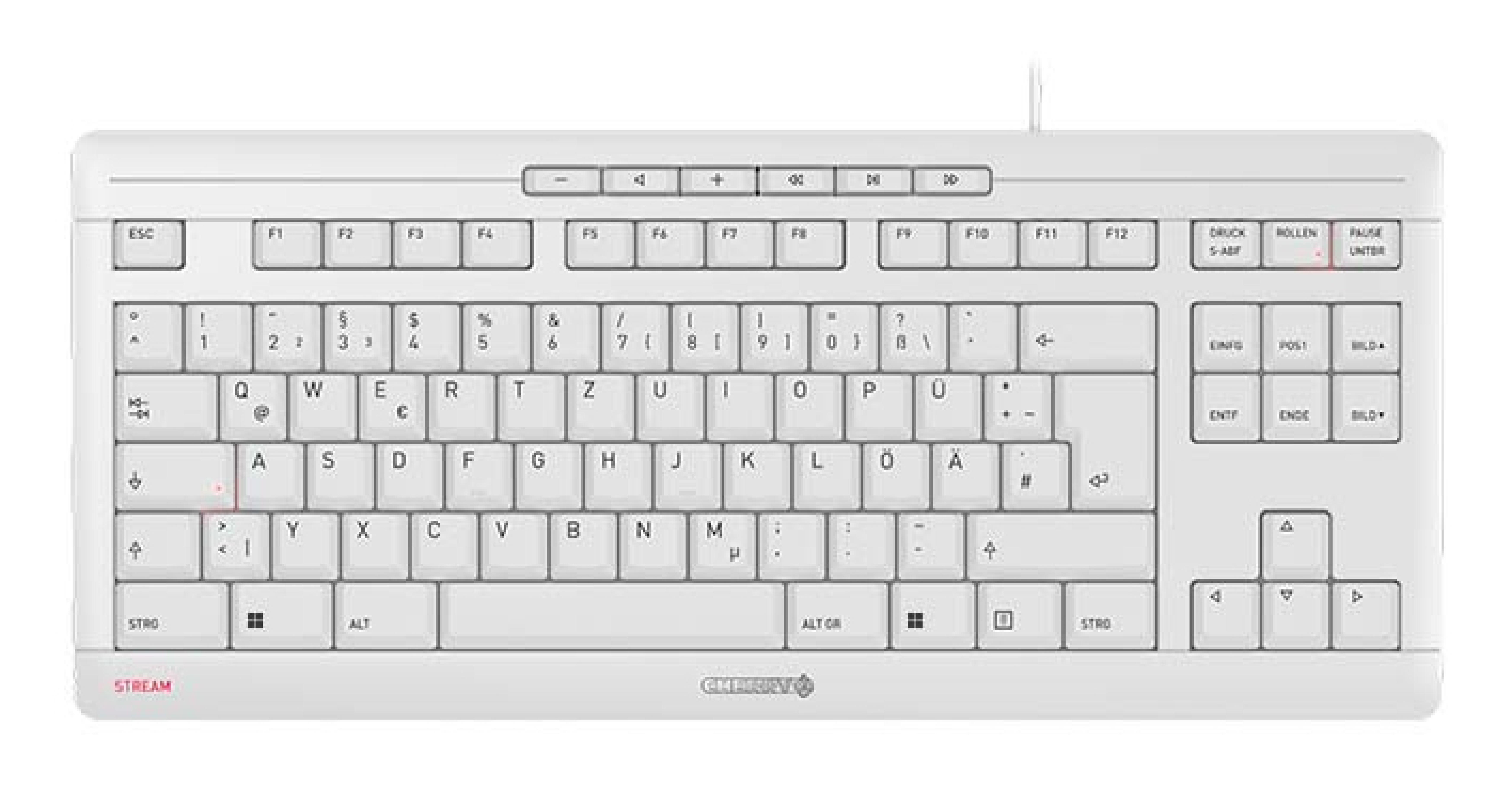 CHERRY STREAM Tastatur Wired DE 1.80m TKL 80% weiss/grau
